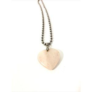 Women’s 18” Pink Jade Heart Charm Pendant Necklace On Ball Link Chain. Fashion